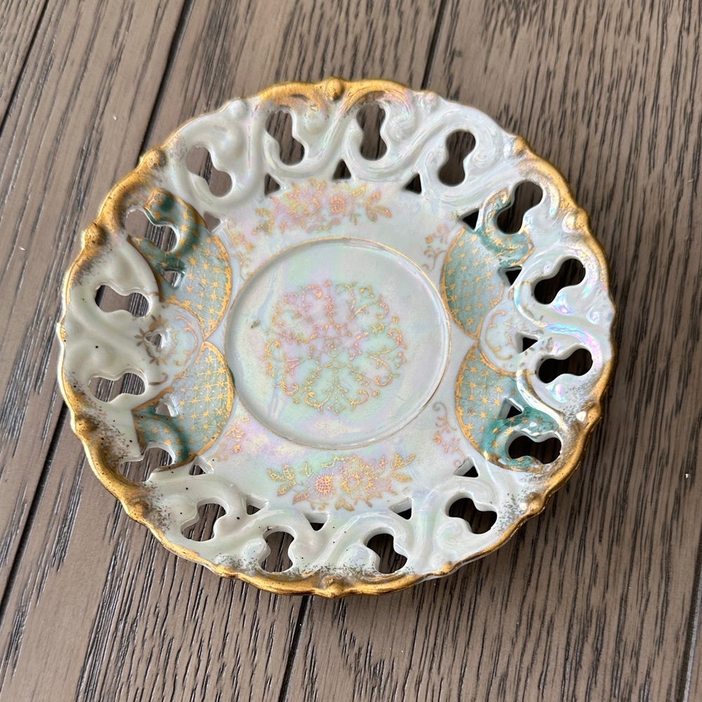 Vintage Decorative Porcelain Plate with Gold Accents